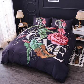 

ZEIMON Embroidery Bedding Set New Style Rose Pattern Bedding 2/3 Piece Duvet Cover Set Bed Pillow Case , King Queen Twin Size