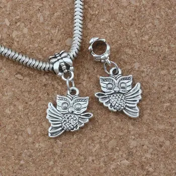

100pcs/lot Dangle Zinc alloy 3D Owl Charm Big Hole Beads Fit European Charm Bracelet Jewelry 15.2x30.5mm A-244a