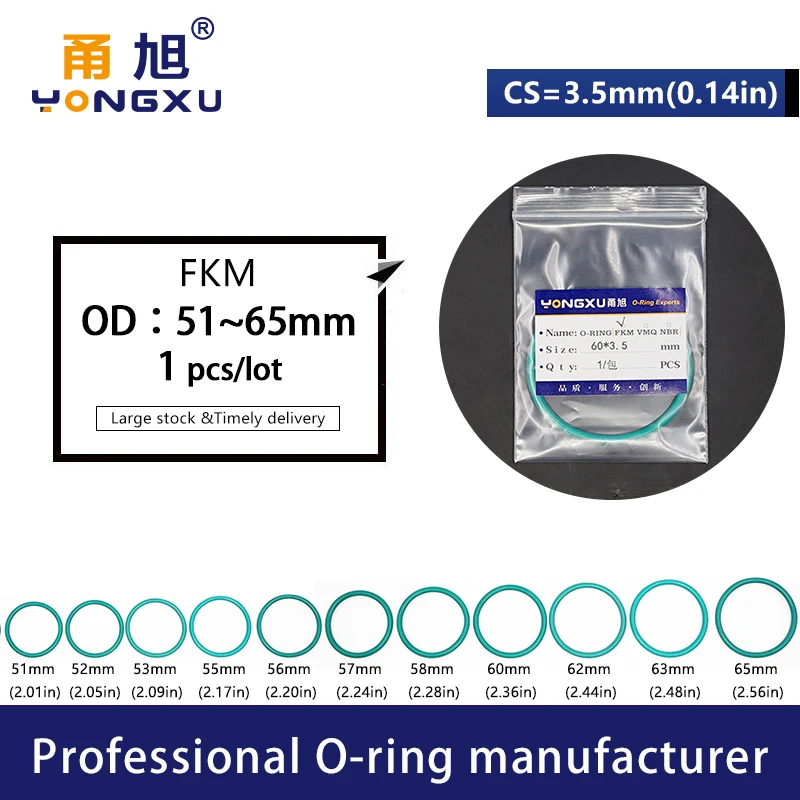 Зеленые FKM резиновые фторрупорные уплотнительные кольца CS3.5mm OD51/52/53/55/56/57/58/60/62/63/65*3