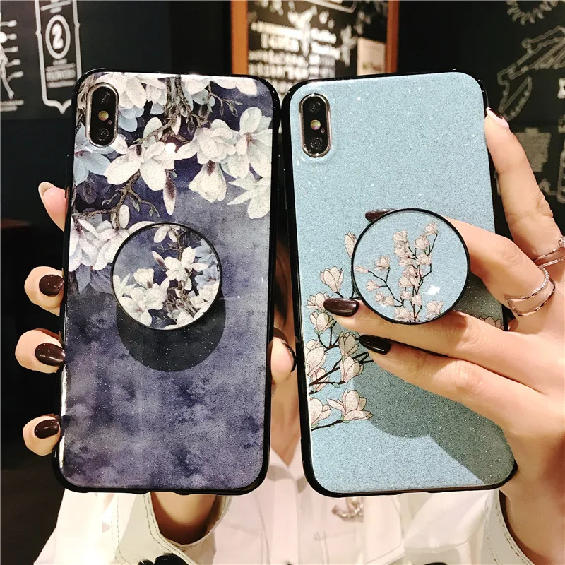 

Ring Holder Stand Phone Case For Samsung Galaxy A5 A6 A6S A7 A8 Plus A8s A8s A9 Star A9Pro 2019 Flower Soft Silicone Cover Coque