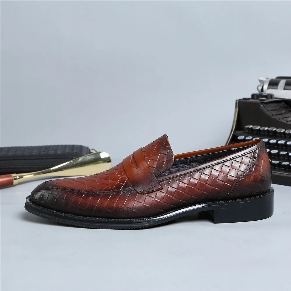 Тканые дизайнерские черные/коричневые Лоферы ручной работы; Мужские модельные туфли; свадебные туфли из натуральной кожи; обувь для выпускного бала для мальчиков