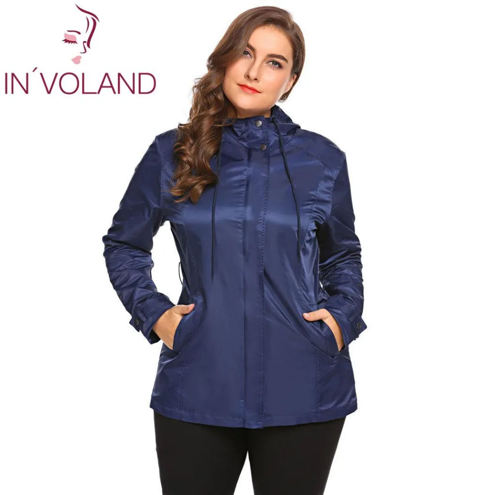 IN'VOLAND Large Size Women Jacket Coat XL-5XL Spring Autumn Casual Hooded Long Sleeve Outwear Lightweight Big Overcoat Plus Size IN'VOLAND Large Size Women Jacket Coat XL-5XL Spring Autumn Casual Hooded Long Sleeve Outwear Lightweight Big Overcoat Plus Size