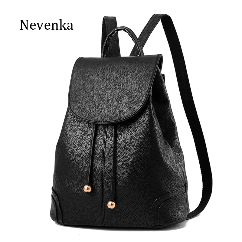 NEVENKA Women PU Leather Backpack Teenager Girl Simple Style Travle Backpacks Schoollbag Ladies High Quality Mochila