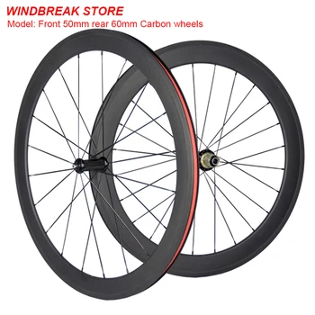 

Carbon Fiber Road Bike Wheels 700C Clincher Wheelset Front 50mm Rear 60mm Tubular Wheels with Powerway Carbon Hub