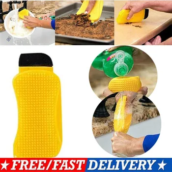 

3 in 1 Multiuse Silicone Sponge Scraper Brush Kitchen Dishes Bath Wash Cleaner Cleaning Brushes