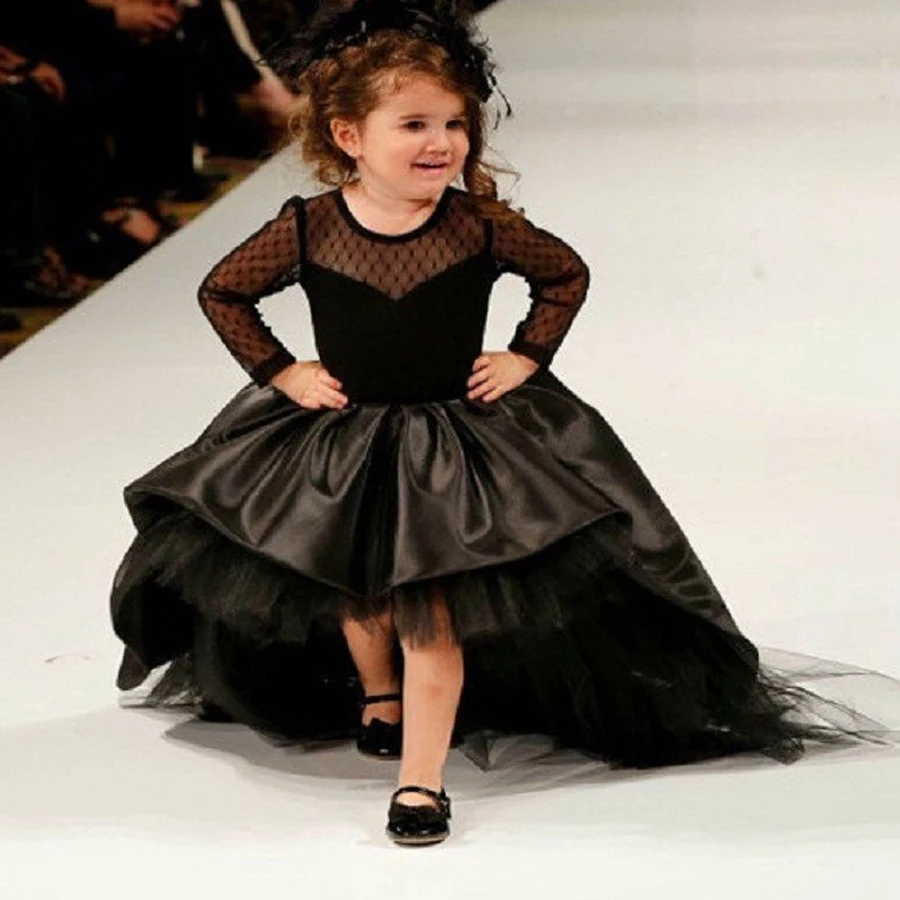 Buy 2016 Black Flower Girl Dresses High Low Scoop Long
