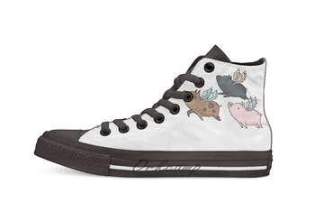

Flock of Flying Pig Design breathable Casual High Top lace-up Canvas shoes sneakers