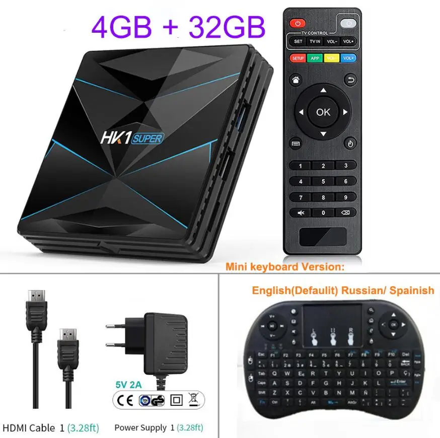 Super HK1 Android 9 Smart tv BOX Google Assistant RK3318 4K 3D HD 4G 64G 2,4G 5G Wifi tv Play Store Бесплатные приложения быстрая телеприставка - Цвет: 4GB 32GB Keyboard