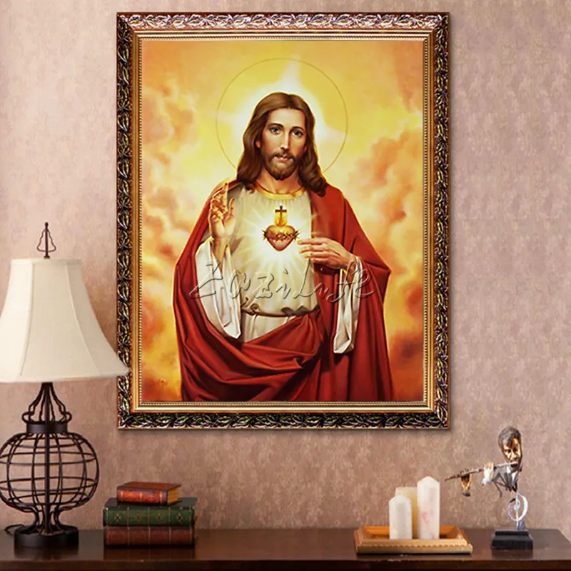 Иисус Христос, печать на холсте, Постер и принт Иисуса, Священное Сердце, настенные художественные картины для домашнего декора, Квадро, caudros06