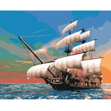 Парусная лодка DIY краски ing по номерам Рисунок Краски ing по комплекты номеров краски на холсте для дома стены книги по искусству изображение 40x50