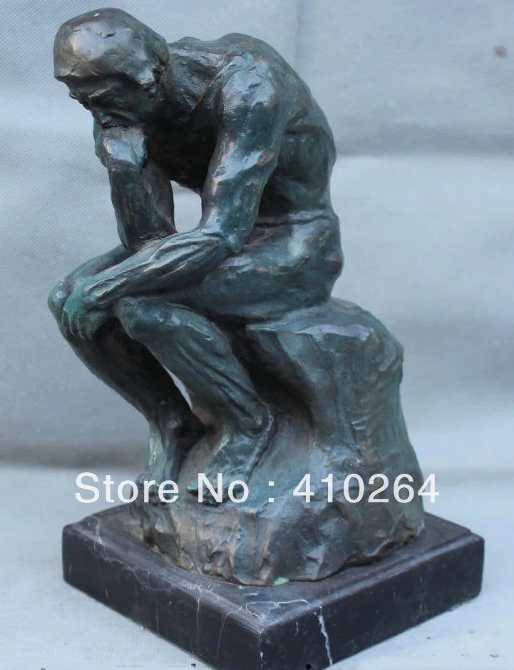 

0116P old craft ] Fast Shipping Exquisite 12" Rodin Famous The Thinker Bronze Marble Art Sculpture Statue Figurine Figure (A0314
