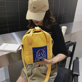 

Fashion Casual Canvas Duck handbags 2019 New Large Capacity Student Wild Shoulder Bag Cartoon Cute Girl Zipper Motion Bag