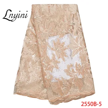 

Beige Color Lace Fabric 2019 African Lace Fabric Hot Sale Sequence Lace Frican For Wedding Party Dress Net Lace 5yards L2550B-4