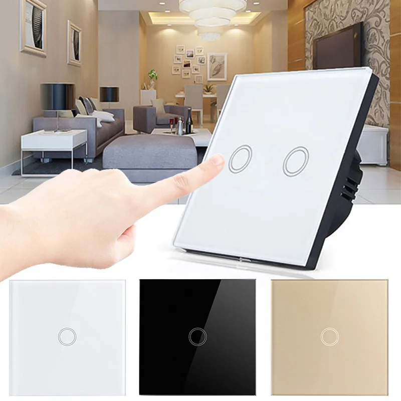 

Hoomall AC 110-240V 1/2/3 Gang 1 Way Panel Switch LED Crystal Glass Panel EU/UK Smart Wall Touch Screen Switch
