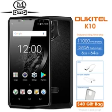 Oukitel K10 Android 7.0 11000 mAh Smartphone 6 GB RAM 64 GB 6.0 “18:9 MTK6763 Octa Core 4 Caméra Visage ID D’empreintes Digitales Mobile téléphone