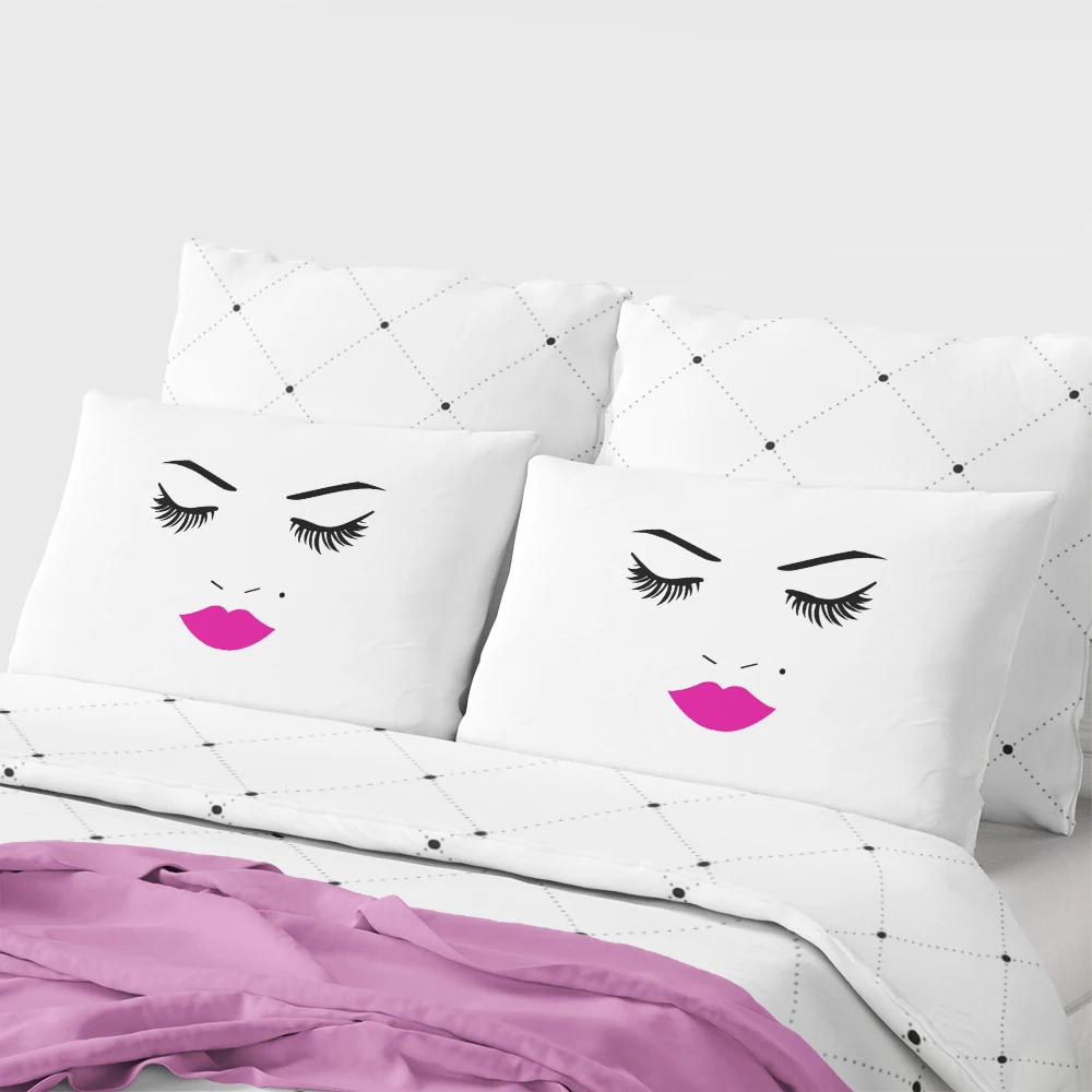 

IKathoME 2 Sides Print Simple Black/White Sleeping Eyelashes Pillow Case Set Of 2,Vintage Unique Chic Bedroom Lips Pillow Cases