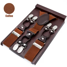 Кожаные подтяжки на 6 клипсах, Эластичные подтяжки для мужчин, винтажные повседневные подтяжки для брюк, ремень, подарок для отца/мужчины, 3,5*120 см