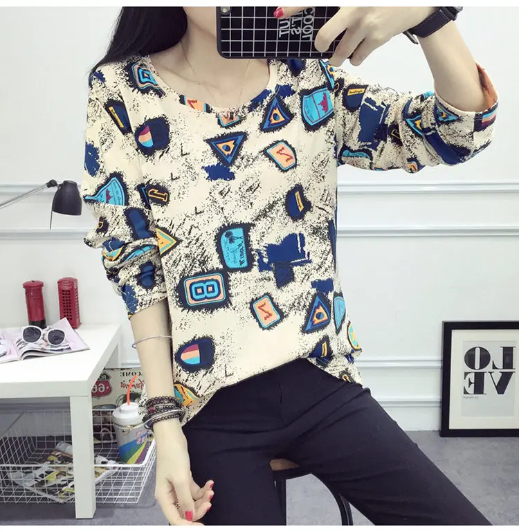 2019 New Arrival Tshirt Women Vintage Print T-shirt Femme Tshirts Autumn Long Sleeve Cotton Tops Tees Camisetas Mujer Moda (6)