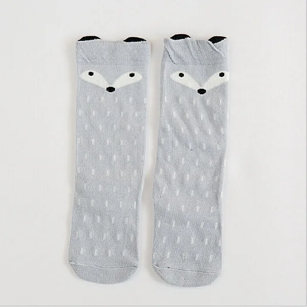 Зимние носки для малышей с рисунком в виде животных детские носки до колена с принтом детские носки для мальчиков и девочек противоскользящие рисунок с кошкой гетры - Цвет: style1 gray