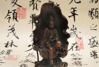 

Free Shipping Tibet Buddhism Red Bronze Lotus leaf Kwan-yin Boddhisattva Buddha Statue a 0518