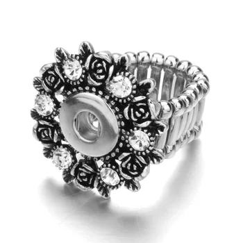 

10pcs silver alloy crystal snap button elasticity ring for 12mmbutton snap charm jewelry