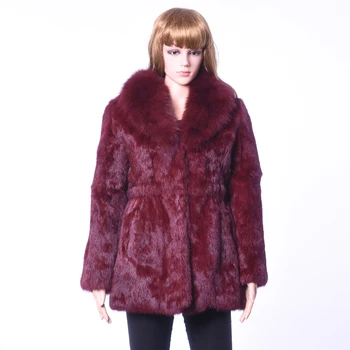 

2018 Winter Women's Rabbit Fox Fur Collar Buckle Waist Waist Size Coat Solid Casual With Fox Fur Collar Fashion Slim Fur Coat