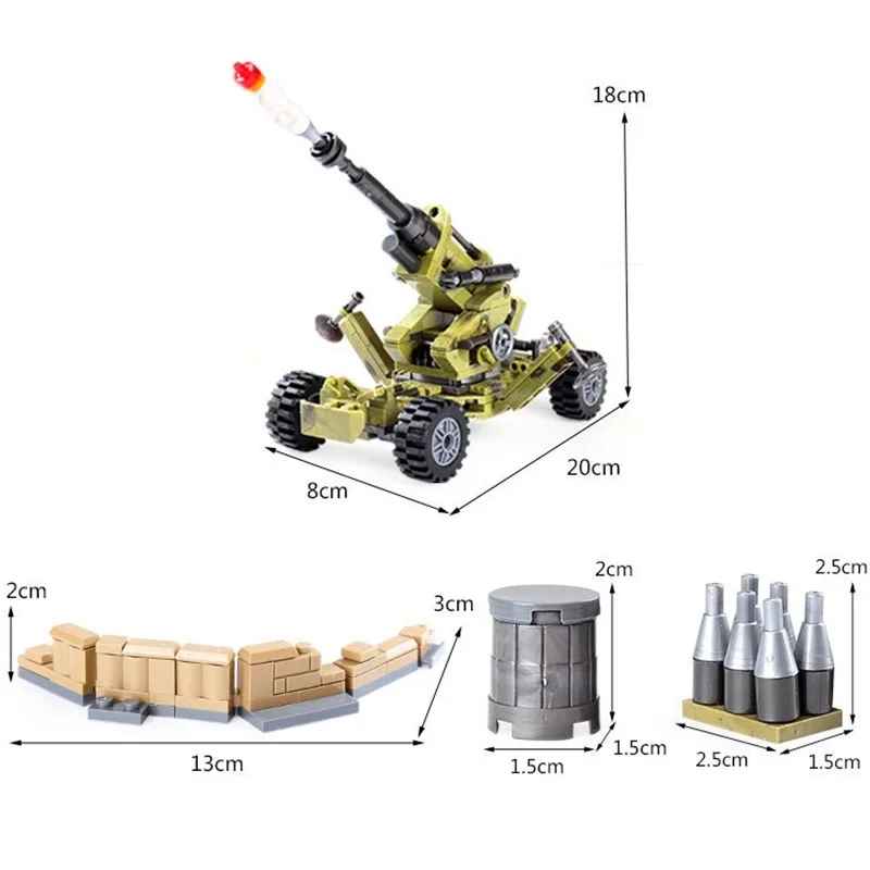  World War Army Artillery Mortars Building Blocks Bricks Classic Model Kids Toys Compatible Legoingl