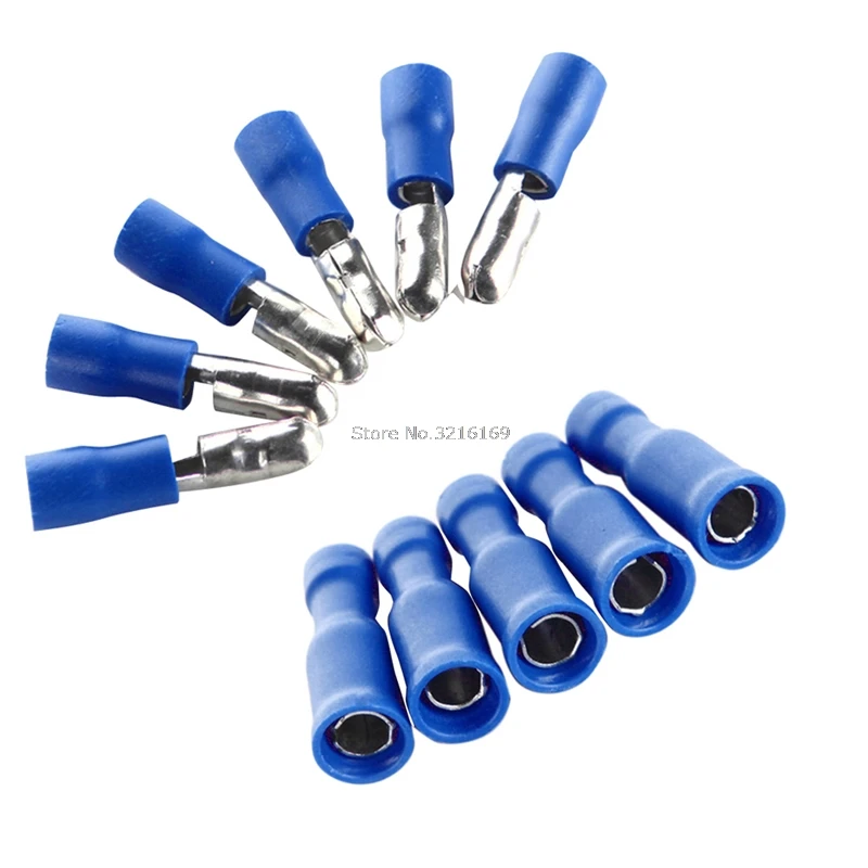 

For 100Pcs Male & Female Insulated Bullet Connector Terminals 16-14AWG Wire Kit Blue Promotion
