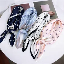  Four Seasons Dot Print Roll Rim Square Scarf  70*70cm Satin Silk Small Scarves For Business Party Women Versatile Hair Tie Band
