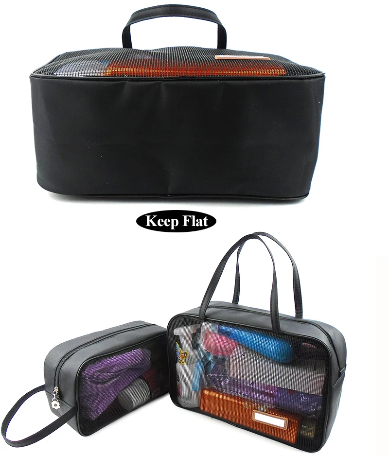 Aosbos, переносная сетчатая косметичка, водонепроницаемая, прозрачная, дышащая, косметичка, сумка-тоут, черная, для путешествий, органайзер, сумка для хранения