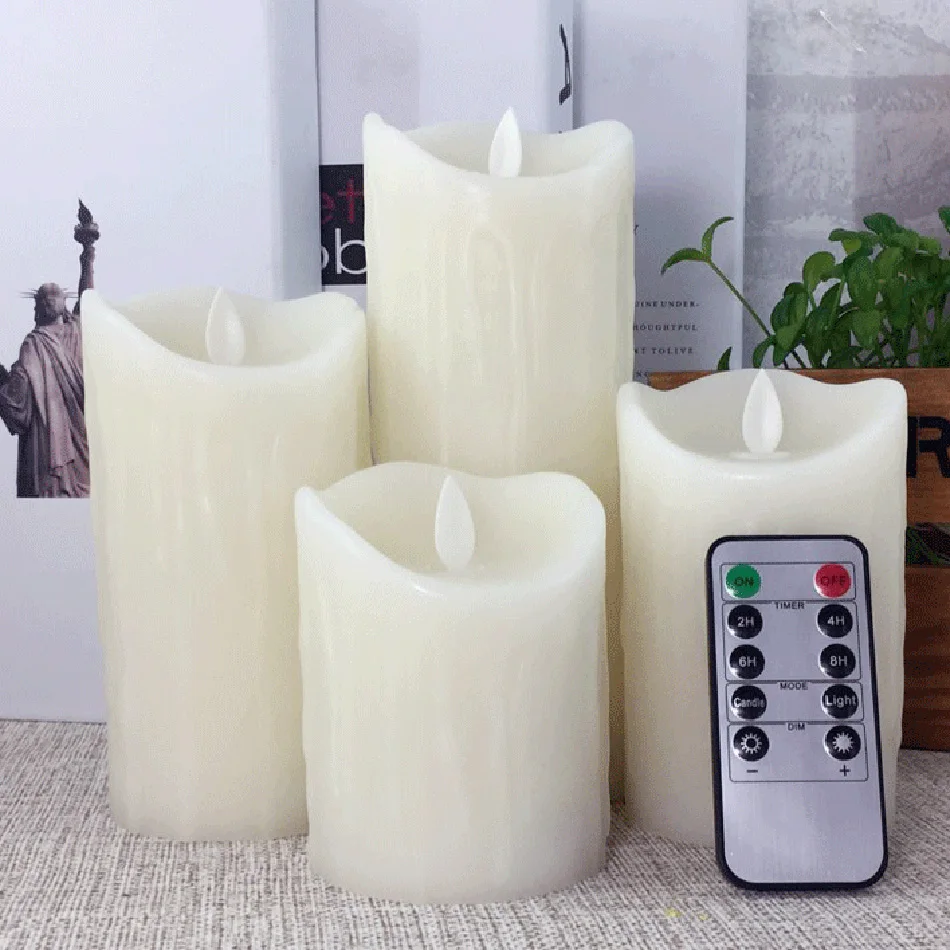 

Tear drips pillar LED wax candle with 10 key timer remote, Dancing Flame led light for party event decoration/led night light