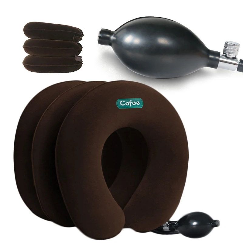Cofoe устройство для растяжения шеи, Надувное устройство для тяги шеи, 3 слоя, мягкий шейный воротник, массажер для позвонков, подушка для тяги шеи