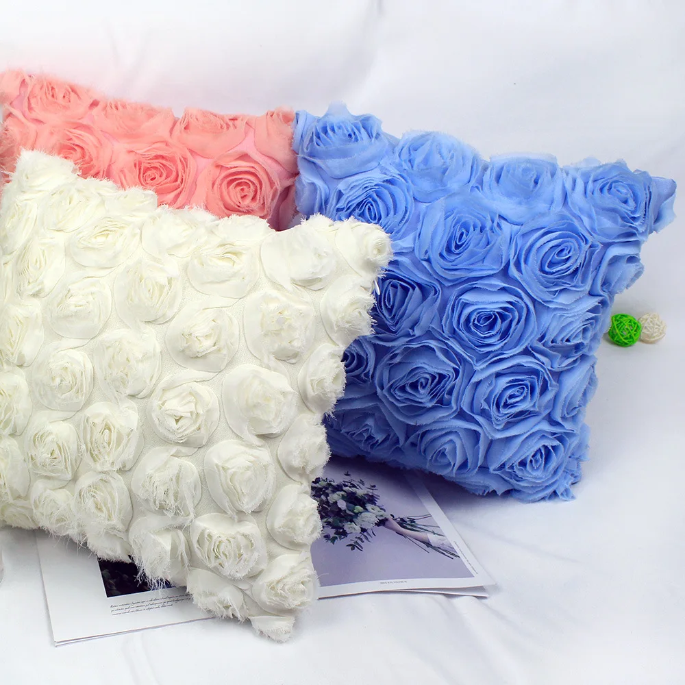 

3D rose flower chiffon fabric sofa cushion cover 30x50/40x40/45x45/40x60/50x50/55x55/60x60cm throw pillow cover pillow case