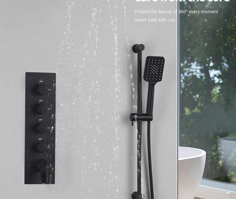 Rotating Water Led Shower Set 22 Waterfall Controller Black Shower System Massage Bath & Shower Faucets  (22)