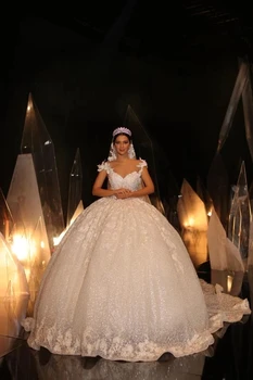 

Vestido de novia 2019 Luxurious Ball Gown Wedding Dress Lace 3D Flowers Sequin Middle East Arabic Plus Size Dresses Bride