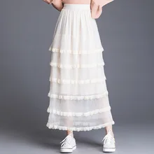 Сезон: весна–лето женские аккуратный, милый однотонный Высокая Талия мульти Слои плетением в стиле пэчворк торт элегантная длинная юбка женская юбка
