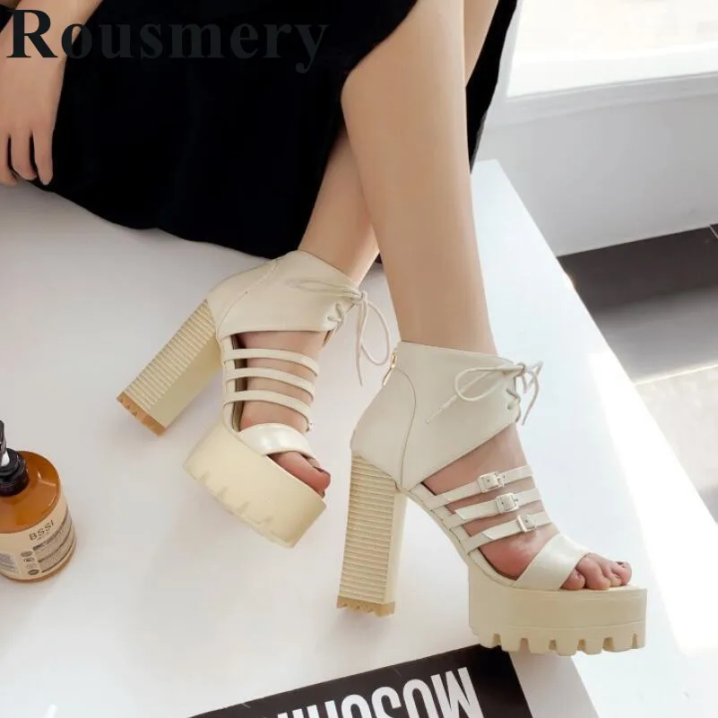 

2019 Summer Newest Platform Square Heel Sexy High Heel And Open Toe Cross-tied Cover Heel Narrow Band Fashion Women Sandals