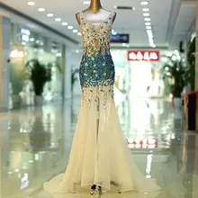Vestidos De Graduacion Cortos 2016 Licht Champagne V-ausschnitt Sexy Gold Perlen Strass Blau Höhe Aufgeschlitzte Mermaid Prom kleider