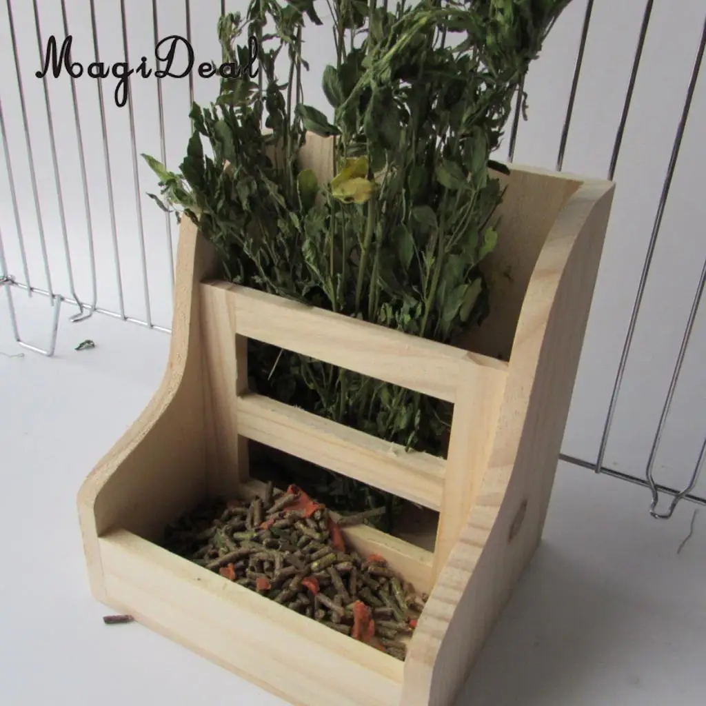 MagiDeal 2-in-1 Functional New Small Pet Rabbits Guinea Pig Wooden Rack Feeder Hay Grass Nesting Holder Small Animals Toy