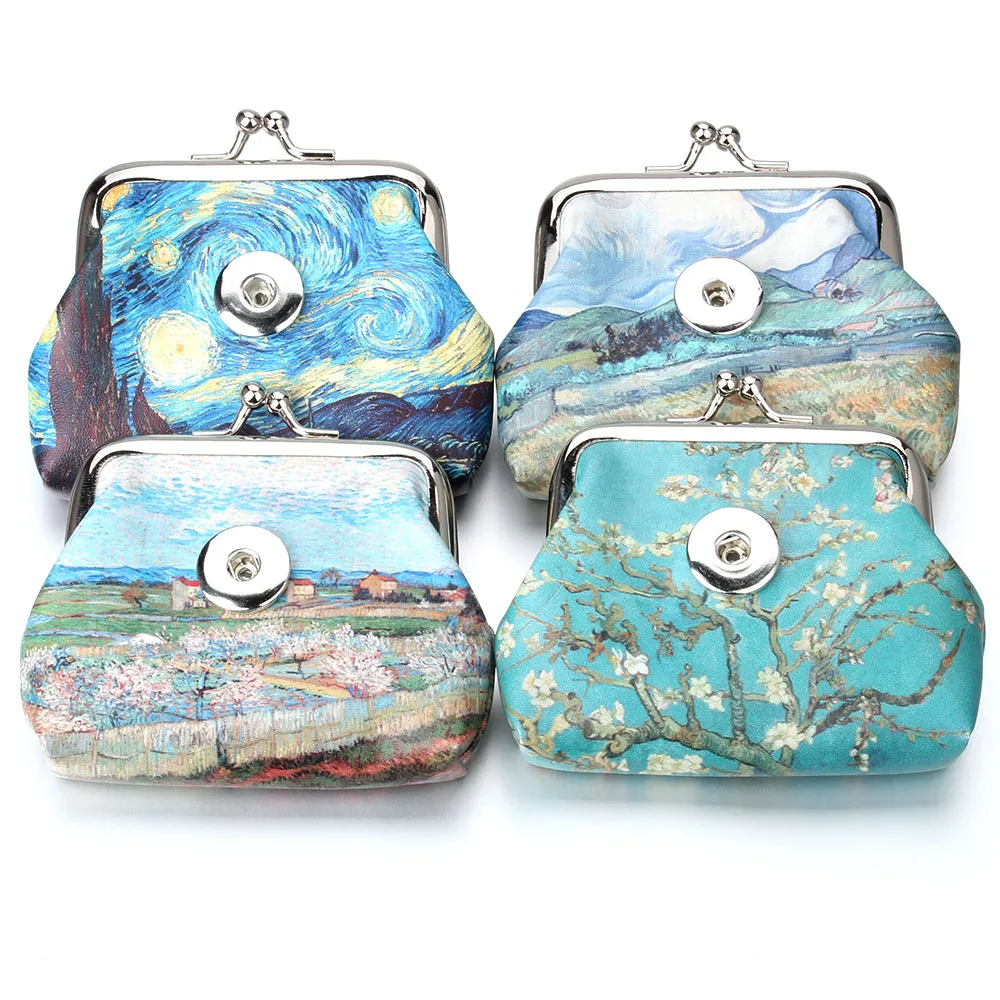 

New 18mm Snap Button Jewelry Small Coin Purse Women Art Mini Change Pouch Key Money Bag Girl's Coin Clasp Holder Snap Wallet