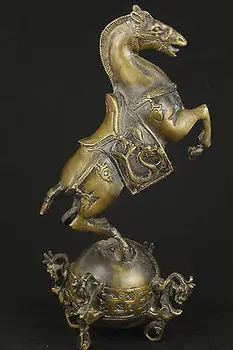 

Antique Chinese Old BRASS Collectable Handwork Carved Steed horse Statue Figure tools wedding Decoration Brass