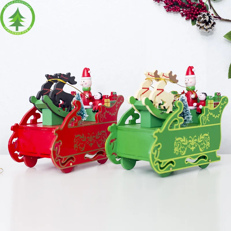 Diamond New Christmas Decoration Items Christmas Creative Sleigh Music Box Christmas Wooden Decorations