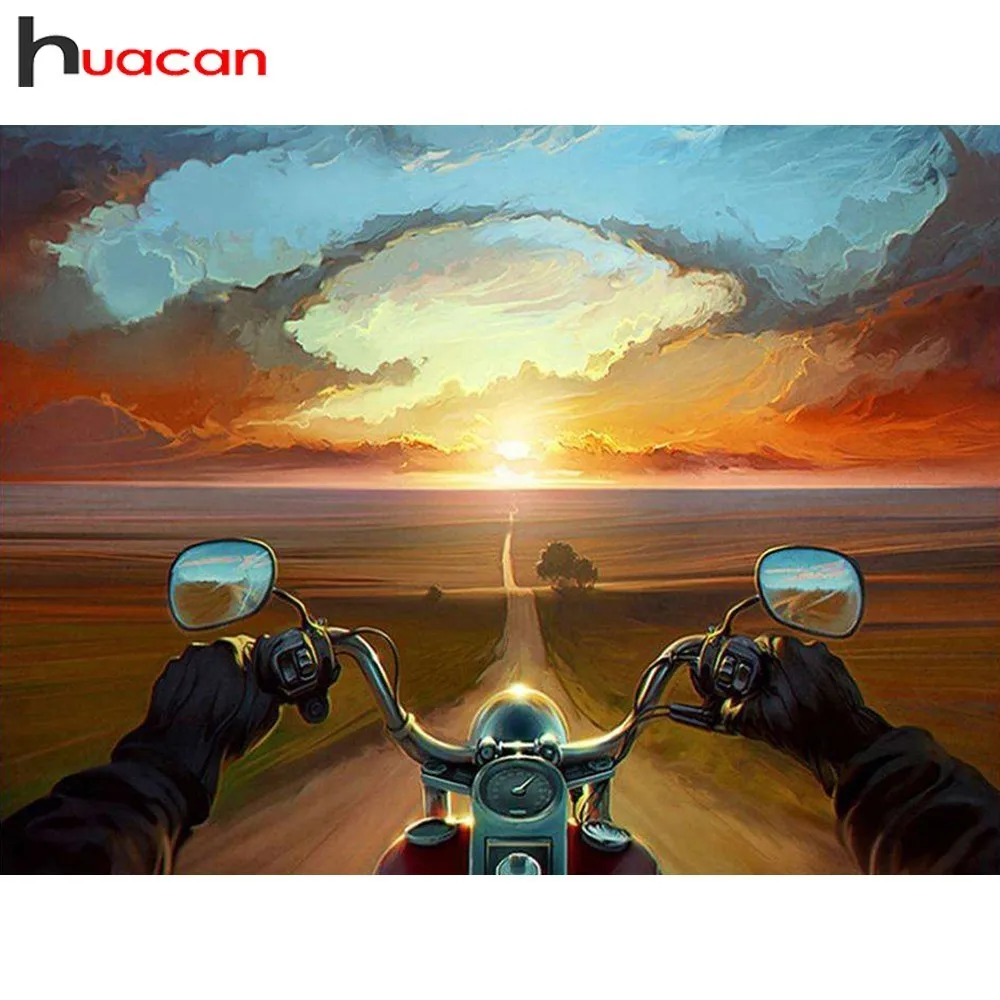 

Huacan Diamond Embroidery Cartoon Picture By Rhinestones Diamond Painting Full Square Motorcycle Rhinestones Mosaic Garden Decor