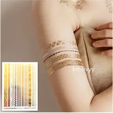 Krasivyy временные золотые татуировки, наклейки, ювелирные изделия, браслет, вечерние татуировки, флеш-тату, паста, макияж, для девушек, на руку, водостойкие татуировки