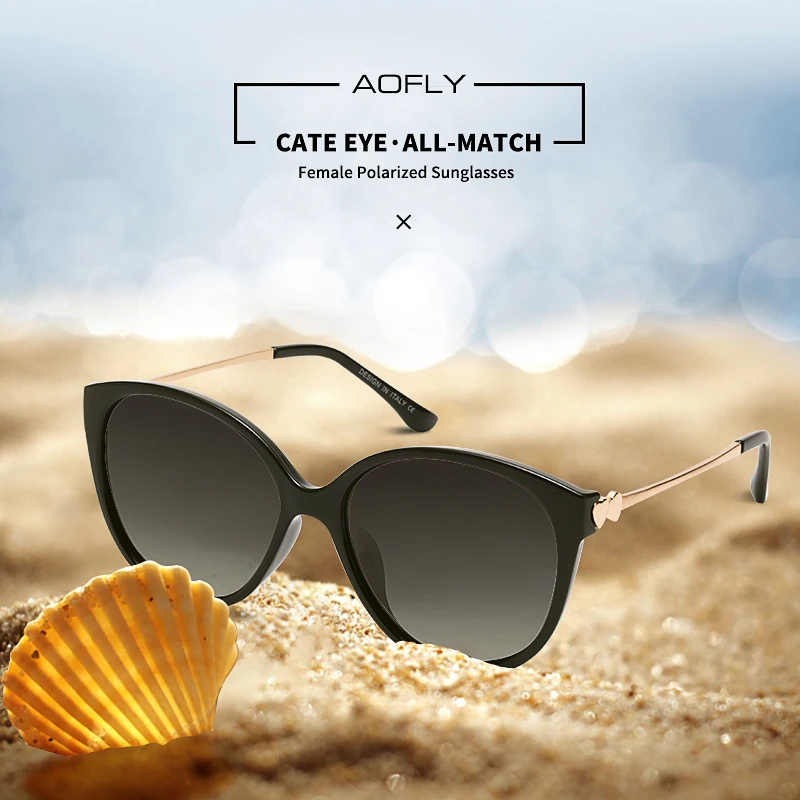 Online AOFLY BRAND DESIGN 2020 Trending Women Polarized CATEYE Sunglasses Ladies Sun glasses Driving Travel Eyewear Love Temple UV400