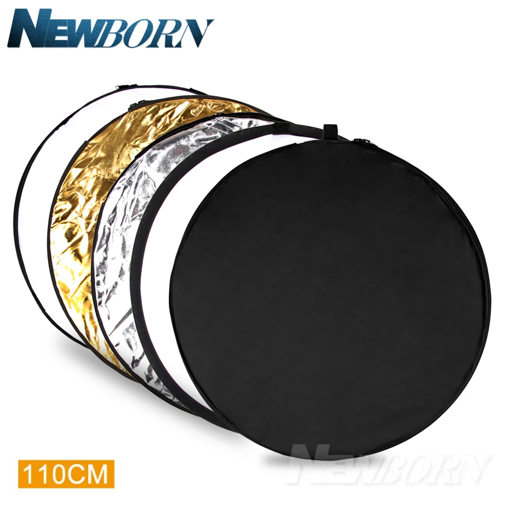 Refletor para Estúdio Refletor Dobrável Portátil Fotografia Redonda Dourado – Prata Branco Preto Translucet 42 110cm 5in1 Luz
