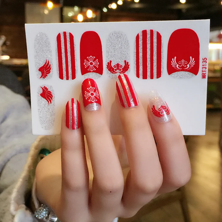 22pcs Tiny Bright Red Nail Stickers Popular Disposable Water Decals