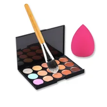 New Arrival 15 Color Concealer Palette + Makeup Brush + Cute Pink Sponge Puff Makeup Contour Palette