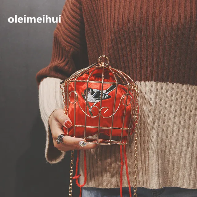 NEW design women's Birdcage Evening Bag Clutch Metal Frame Embroidery