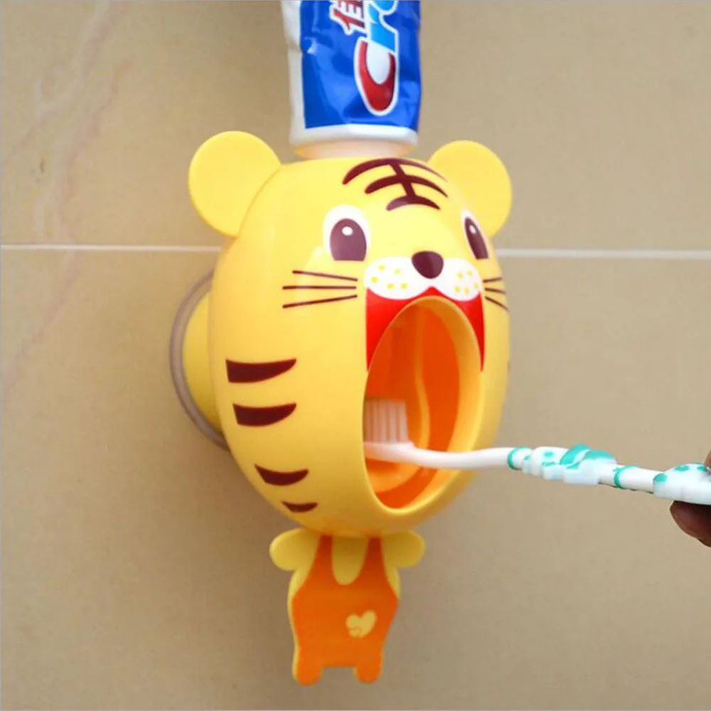 Креативный мультяшный автоматический диспенсер для зубной пасты, настенный держатель, набор для ванной комнаты - Цвет: tiger